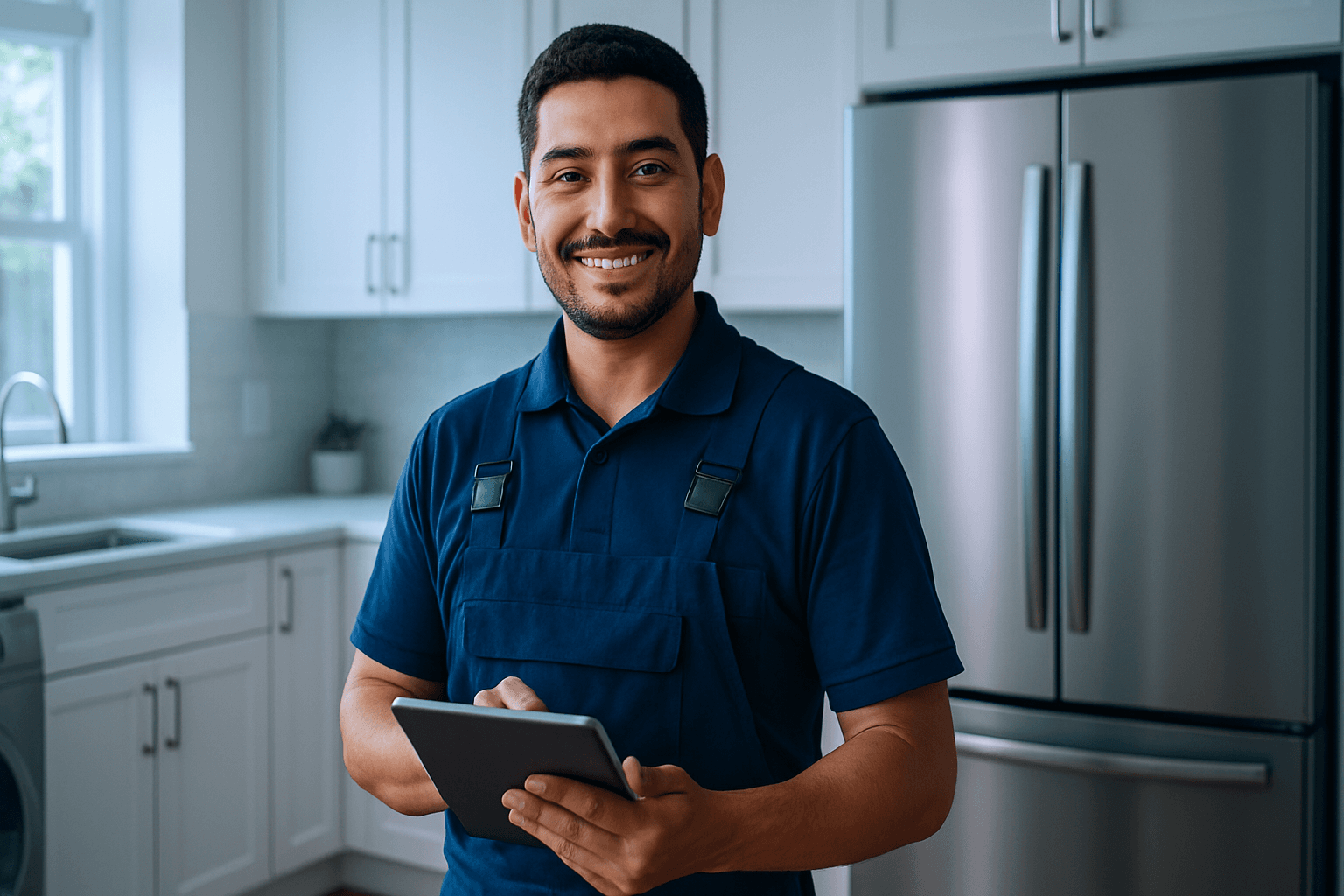 Técnico profesional FixHub atendiendo a un cliente en casa moderna en México